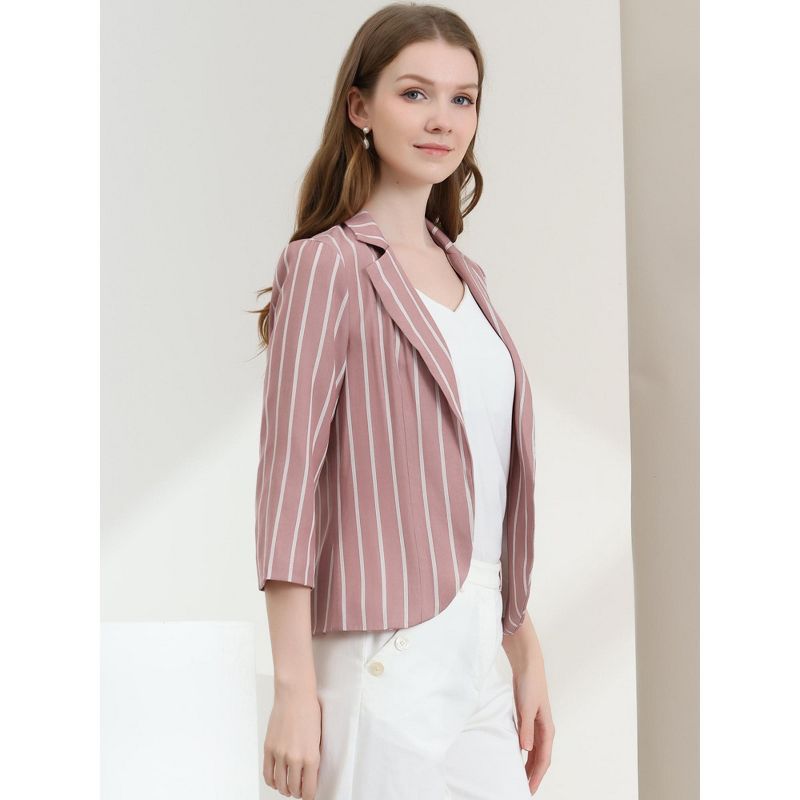 Allegra K Women's Striped 3/4 Sleeves Open Front Casual Notched Lapel Blazer, 5 of 8