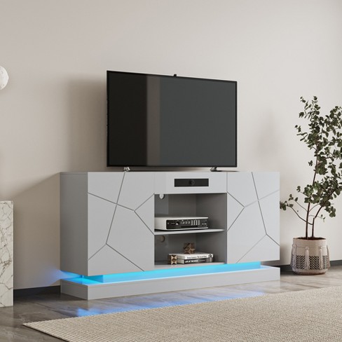 Modern TV Stand with 16 Colors LED Light for TV up to 70 Inches, High  Glossy TV Cabinet Media Storage Entertainment Center Console Table with  Drawer