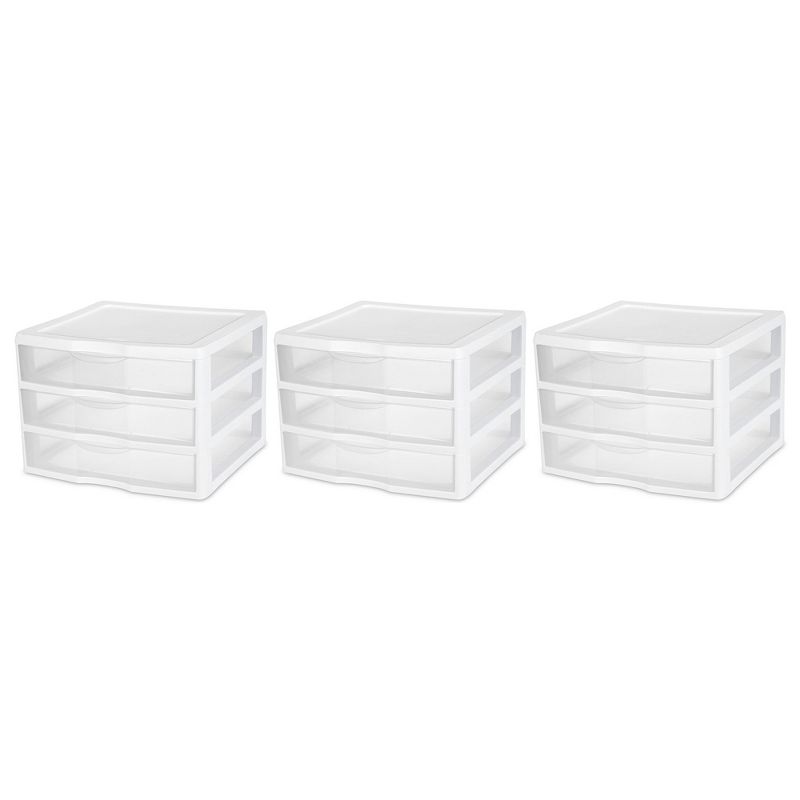 Sterilite Clear Plastic Stackable Small 3 Drawer Storage System for Home Office, Dorm Room, or Bathrooms, 1 of 8