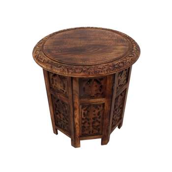 Wooden Hand Carved Folding Accent Coffee Table Dark Chocolate - The Urban Port