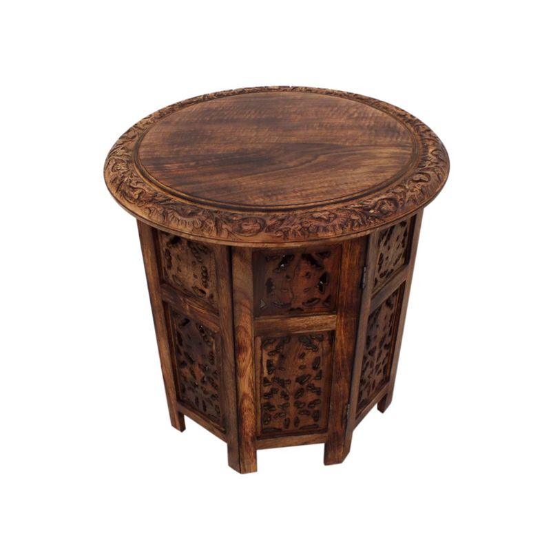 Wooden Hand Carved Folding Accent Coffee Table Dark Chocolate - The Urban Port, 1 of 11