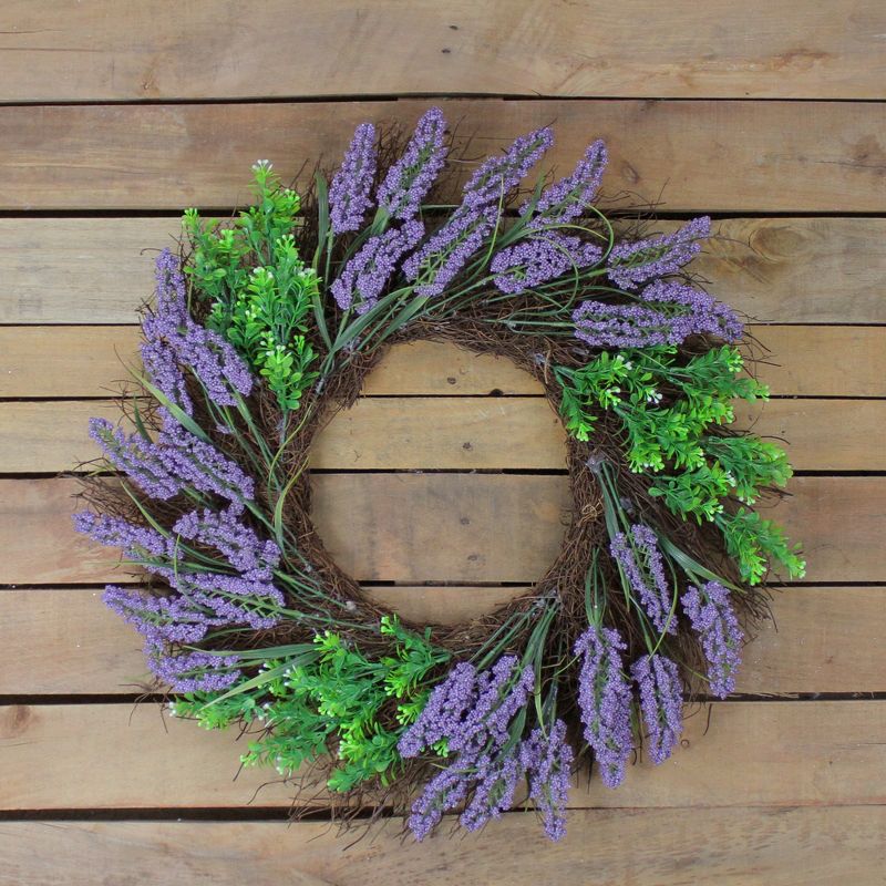 Northlight Lavender and Boxwood Artificial Spring Wreath, 22-Inch, Unlit, 3 of 4