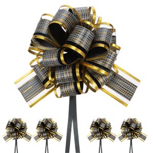 Unique Bargains Plastic Tree Stripes Gold Edge Large Satin Pull Bow 10 Count - 1 of 4