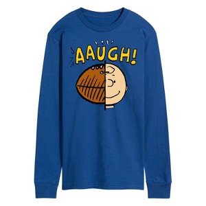 Men's - Peanuts - C Brown Half Football Head Long Sleeve Graphic T-Shirt - 1 of 4