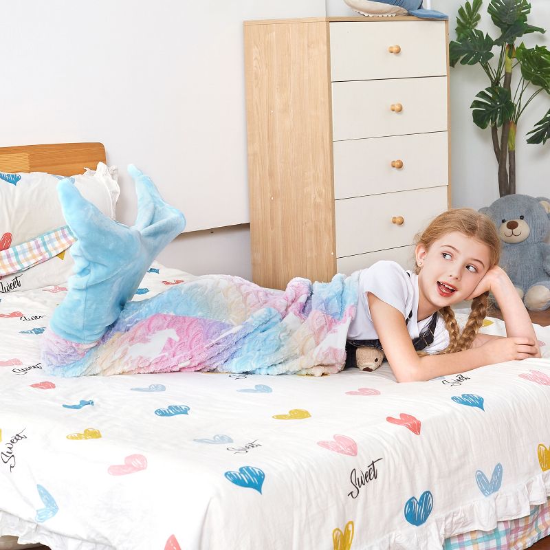 Catalonia Kids Mermaid Tail Blanket, Super Soft Plush Flannel Sleeping Blanket for Girls, Rainbow Ombre, Fish Scale Pattern, Gift Idea, 5 of 9