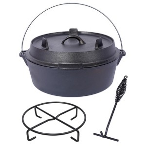 VisioGear Outdoor Dutch Ovens, 6 Quart Grill Cookware With Skillet Lid and Pot Rack for Camping Fireplace Cooking, Black, 13.7"*13.7"*6.5" - 1 of 4