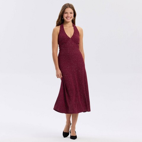Женские платья A New Day Women's Sleeveless Metallic Knit Plunge Midi Dress - A New Day™ Red XS