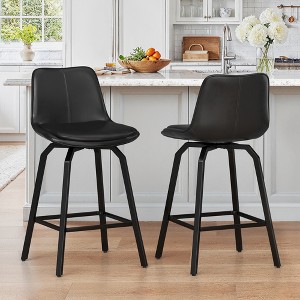 Arceso Upgrade Enlarged Seat Swivel Bar Stools Set of 2, 26 Inch Counter Height Bar Stools, Thickened Faux Leather Barstools with Backs - 1 of 4