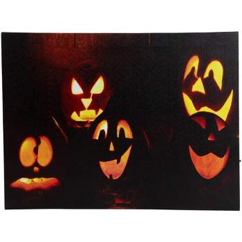Northlight LED Lighted Silly and Spooky Jack-O-Lanterns Halloween Canvas Wall Art 15.75" x 12"