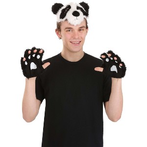 HalloweenCostumes.com One Size Fits Most   Panda Plush Paws Kit and Headband, Black/White - 1 of 4