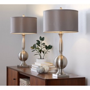 LumiSource: Joan 30" Brushed Nickel Table Lamps with Gray Shades, Set of 2 – UL Listed, Faux Silk Drum - 1 of 4