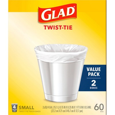 Glad Small Trash Bags 4gal Twist Tie Value Pack - White - 60ct