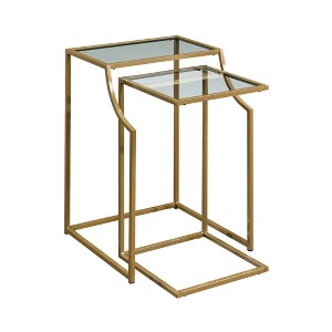 2pc International Lux Nesting Accent Tables Satin Gold - Sauder: Glass Top, Metal Frame, Modern Style - 1 of 4