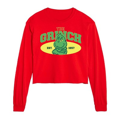 Dr. Seuss The Grinch Christmas Little Grinch Est. 1957 Cropped Long Sleeve T-Shirt - Red - Large