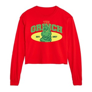 Dr. Seuss The Grinch Christmas Little Grinch Est. 1957 Cropped Long Sleeve T-Shirt - Red - Large - 1 of 2