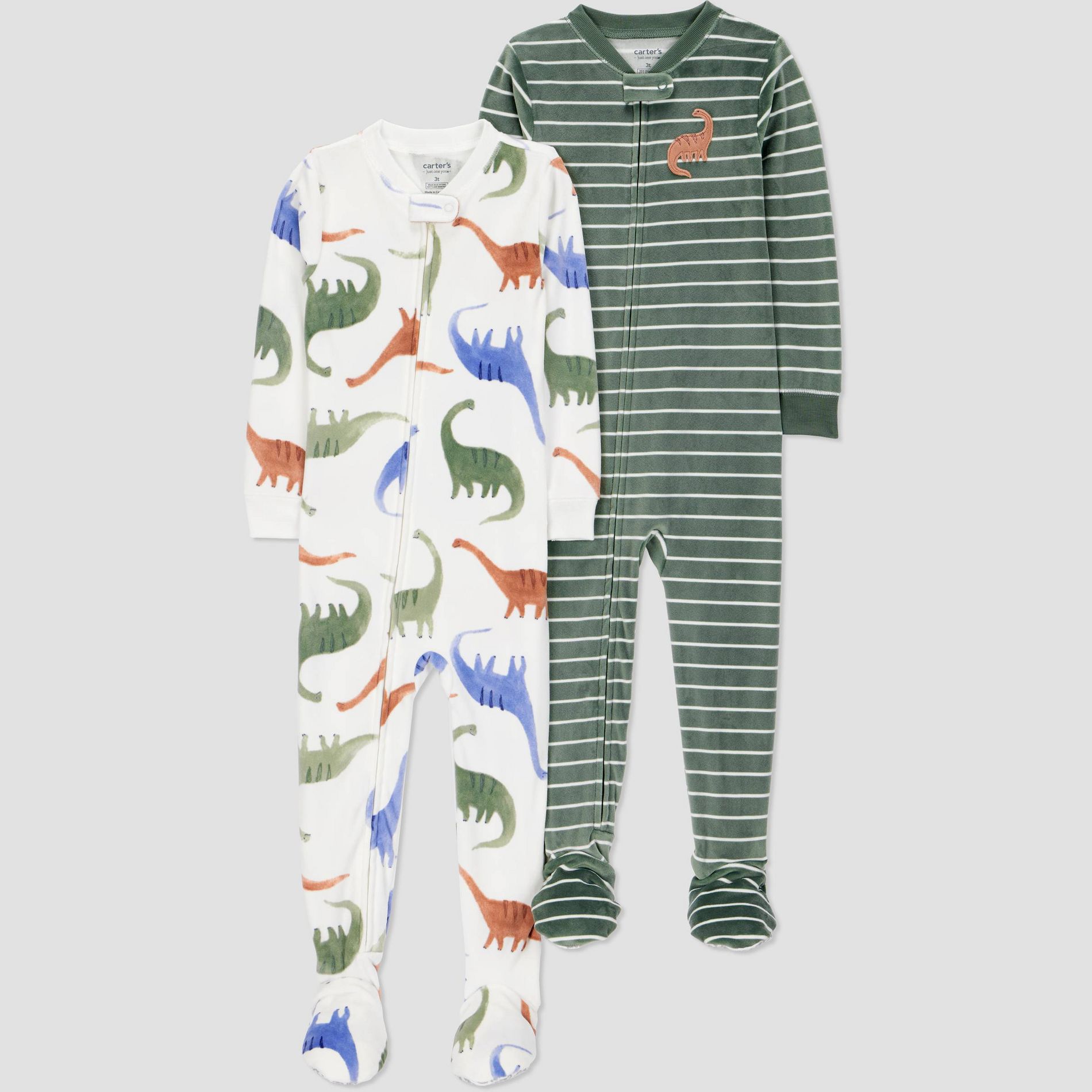 Carter's Just One You® Toddler Boys' 2pk Snug Fit Long Sleeve Dino Fleece Footed Pajama - Green 3T