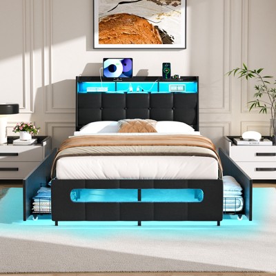 Aheaplus Upholstered Bed Frame with Drawers