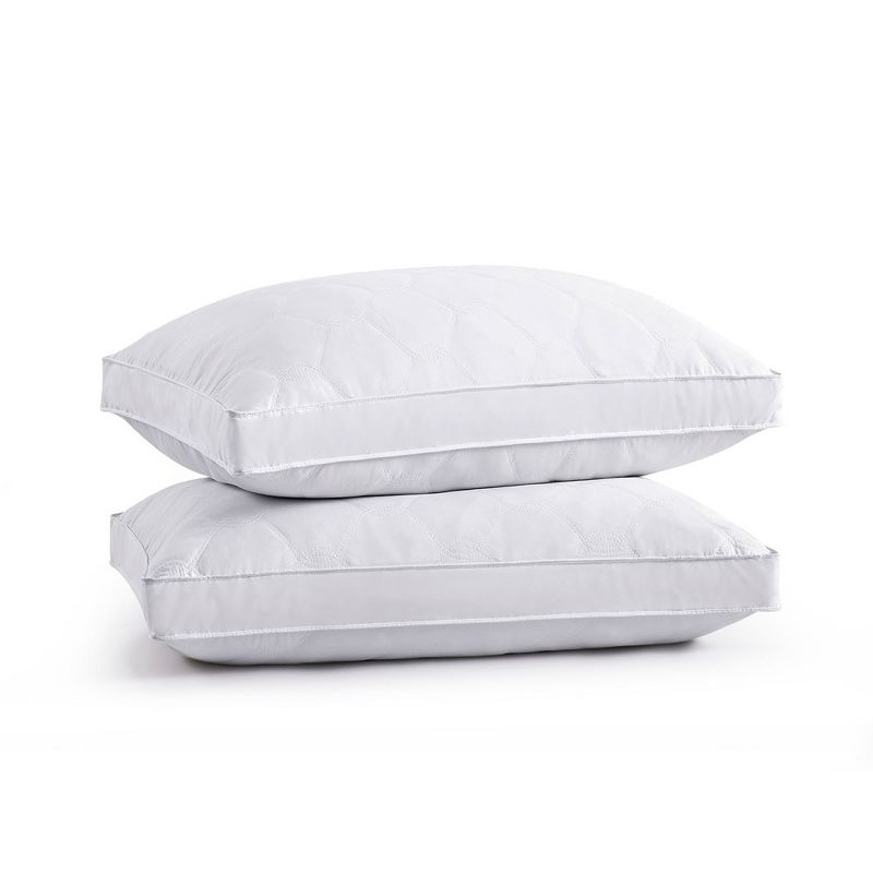 Peace Nest 2 Pack Quilted Goose Feather Down Pillow, Medium Support White Edge, 1 of 6