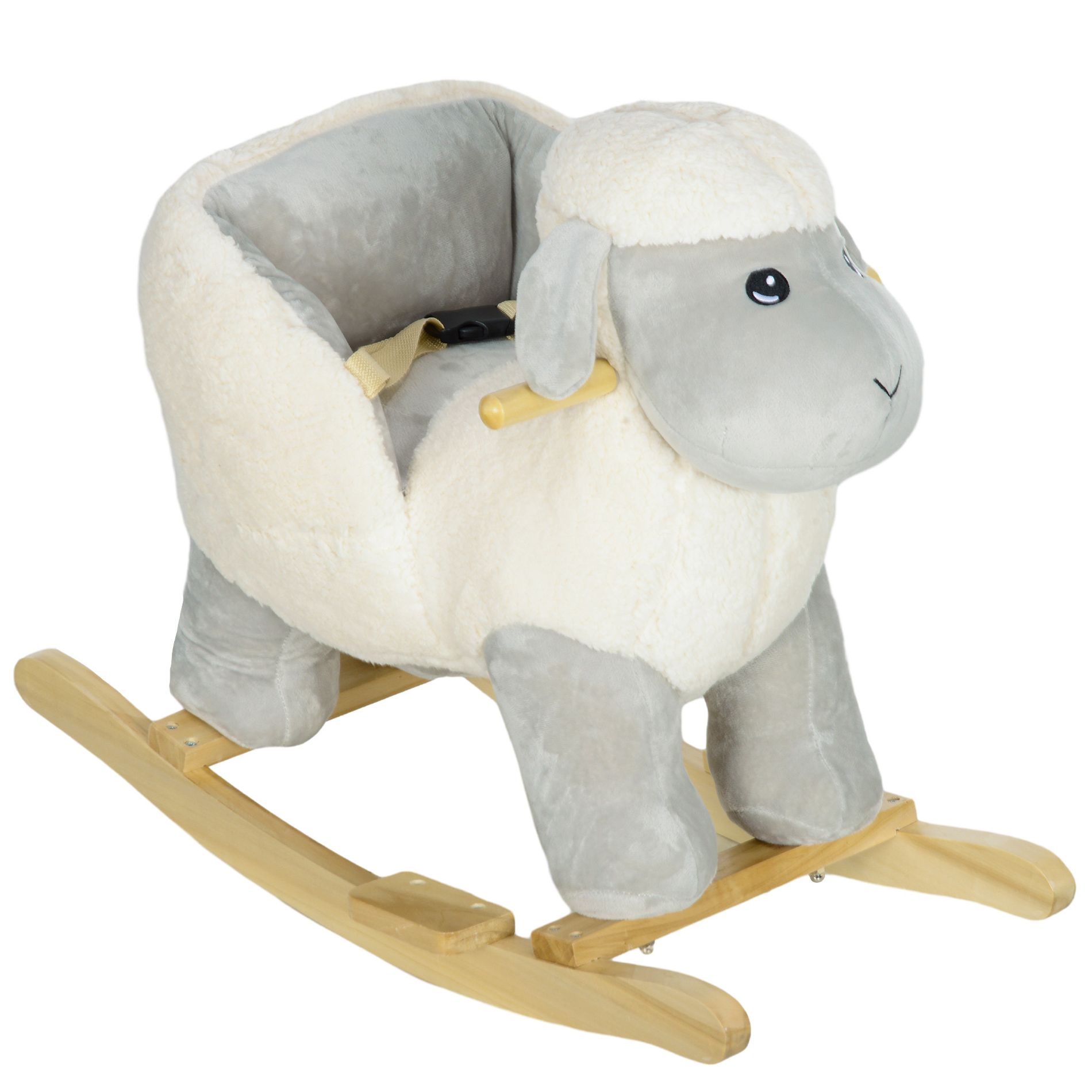 Cesicia Baby Rocking Horse Sheep, Plush Lamb Rocker, Rocking Animal with Seat Belt, Sounds & Pedals for Kids 1-3 Years, Gray