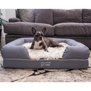 Paw Brands PupLounge Memory Foam Bolster Bed & Topper - Grey