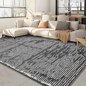 Washable Striped Area Rug Non-Slip Strip Rugs for Living Room Low Pile Floor Carpet Rugs for Bedroom Dining Room Home Office - 1 of 4