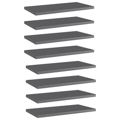 vidaXL Bookshelf Boards 8 pcs High Gloss Gray 15.7 in.x7.9 in.x0.6 in. Engineered Wood