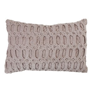 Saro Lifestyle Down-Filled Smocked Velvet Design Throw Pillow, Taupe - 1 of 3