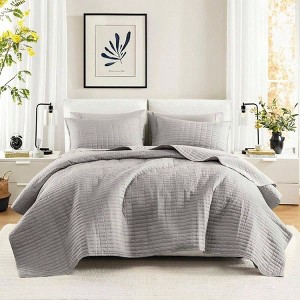Double Sided Quilt Set, Lightweight Grey Blanket, Full/Queen, 3 Piece with Sham - 1 of 4