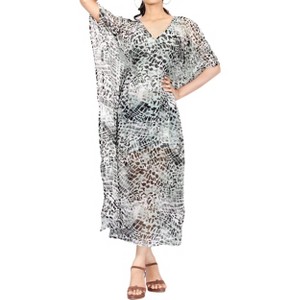 LA LEELA Women's House Daily Routine Evening Wear Holiday Casual Loungewear Caftan Long Mumu Dresses for Women Medium-Large Green, Animal Icon - 1 of 4