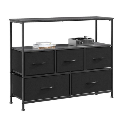 5 Drawers Dresser for Bedroom, Closet Fabric Dresser With Metal Frame, TV Stand Furniture with Open Shelf for Hallway Living Room Entryway