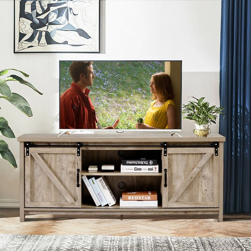 Costway TV Stand Media Center Console Cabinet Sliding Barn Door for TV's 60'', 2 of 11