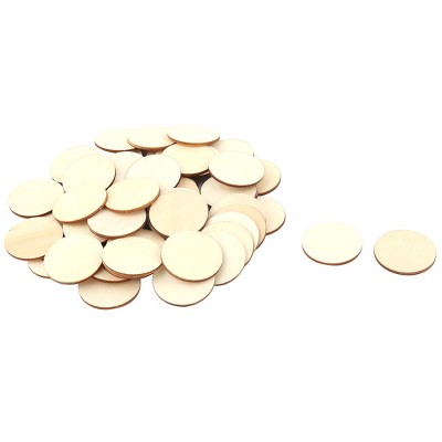 Unique Bargains Wooden Slices Round Shape DIY Gift Craft Decor Accessories Embellishment Beige 60 Pcs