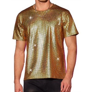 Lars Amadeus Men's Round Neck Short Sleeves Nightclub Party Metallic T-Shirt - 1 of 4