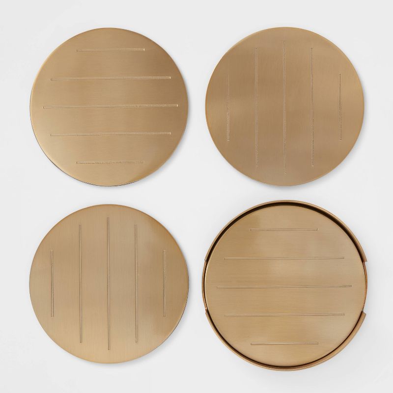 4pk Metal Coasters with Holder Gold - Threshold&#8482;, 4 of 5