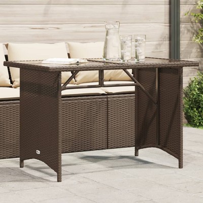 vidaXL Patio Table with Glass Top Brown 43.3"x26.8"x27.6" Poly Rattan