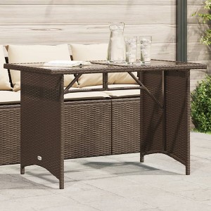 vidaXL Patio Table with Glass Top Brown 43.3"x26.8"x27.6" Poly Rattan - 1 of 4