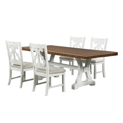 5pc Lexin Rustic Dining Set Distressed White/ Distressed Dark Oak - miBasics