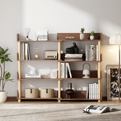 4 Tier Retractable & Rotatable Bookcases, Wooden Corner Book Shelf, Storage Rack For Books, Utility Organizer Shelves-Cuddlewood