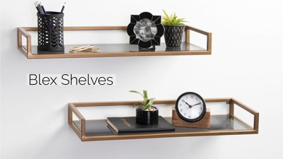 Chainbridge 24'' Black Metal and Glass Floating Wall Shelf