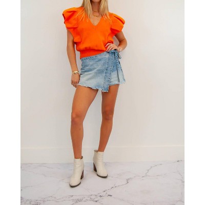 Women's Pleated Cap Sleeve Ruffle Sweater - Strut & Bolt