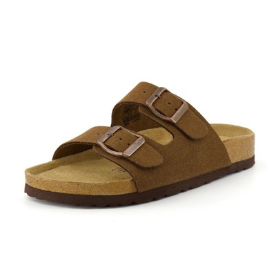 CUSHIONAIRE Lane Cork Footbed Sandals for Women –Comfortable Double Buckle Slip-On with Genuine Suede Footbed & Arch Support Slides for Women Footwear