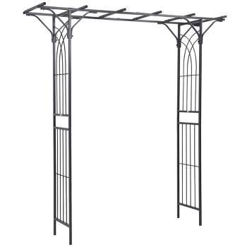 Outsunny 82” Decorative Metal Garden Trellis Arch with Durable Steel Tubing & Elegant Scrollwork, Perfect for Weddings