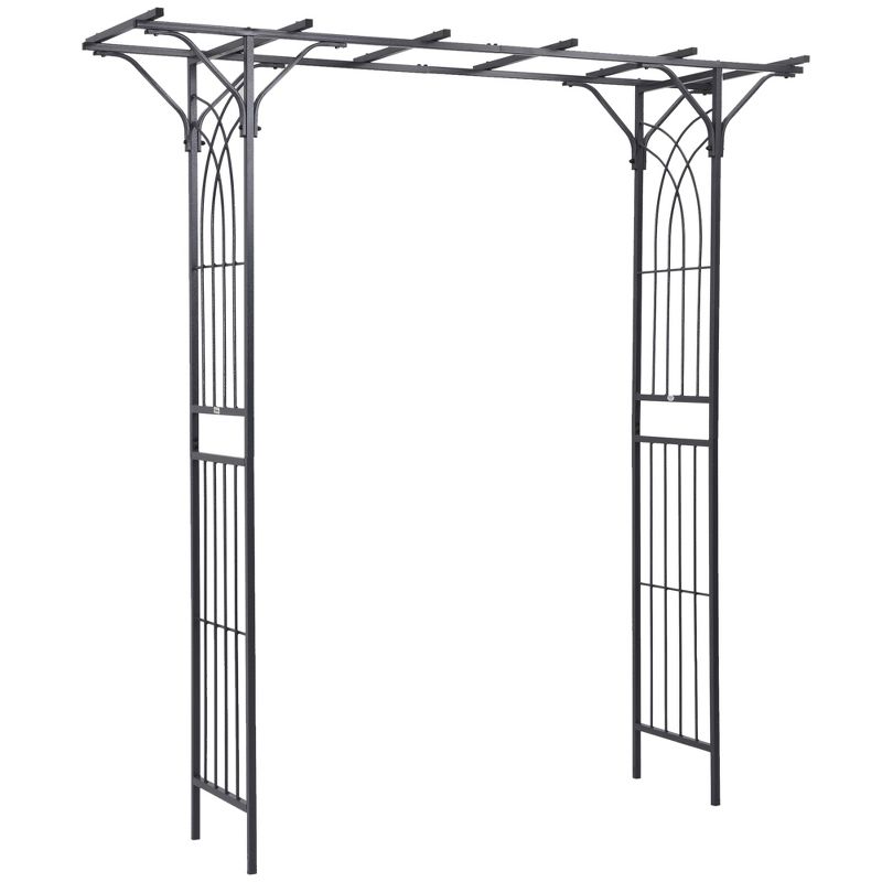 Outsunny 82” Decorative Metal Garden Trellis Arch with Durable Steel Tubing & Elegant Scrollwork, Perfect for Weddings, 1 of 9