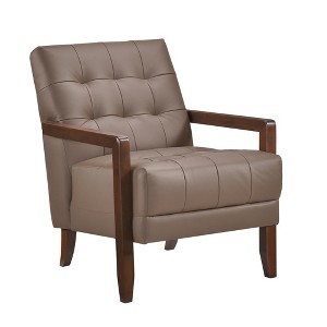 Leather Upholstered Accent Chair with Tufted Detail, Attached Cushions, Solid Wood Frame and Foam Padding - 1 of 4