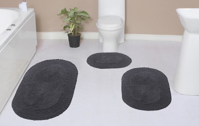 Double Ruffle Collection Cotton Ruffle Pattern Tufted Set of 3 Bath Rug Set - Home Weavers