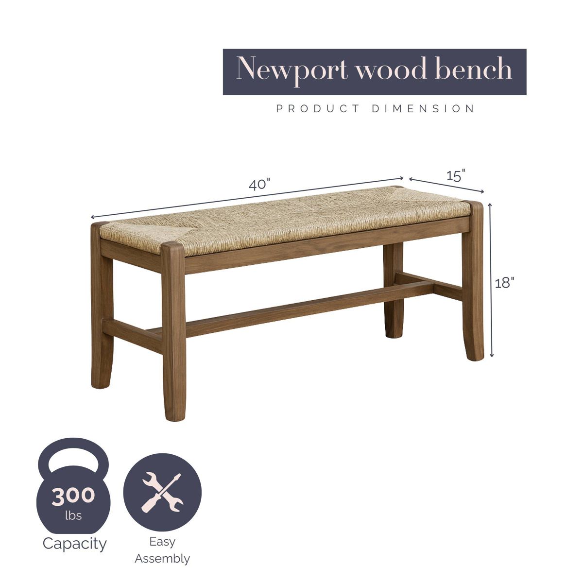 40" Davenport Wood Bench Light Amber - Alaterre Furniture - thumbnail 8