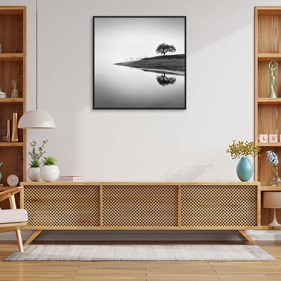 30" x 30" Black and White Tree Lake Framed Canvas Print