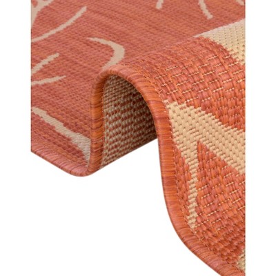 Terracotta and Beige Abstract Outdoor Synthetic Area Rug, 5' x 8'