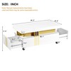 CAVINAS  Modern Coffee Table,Rectangle Cocktail Table with Faux Marble Top,Caster Wheels,2 Drawers,Gold Metal Deco,Center Table for Living Room,Office - 3 of 4