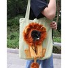 Cat Carrier Bag - Large Lake Blue Canvas Shoulder Bag with Cartoon Lion Design, Adjustable Hole & Zipper Lock for Kittens Under 5 Lbs - 3 of 4